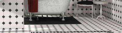 Type: imitation octogonal blanc mat à cabochons noirs . Taille