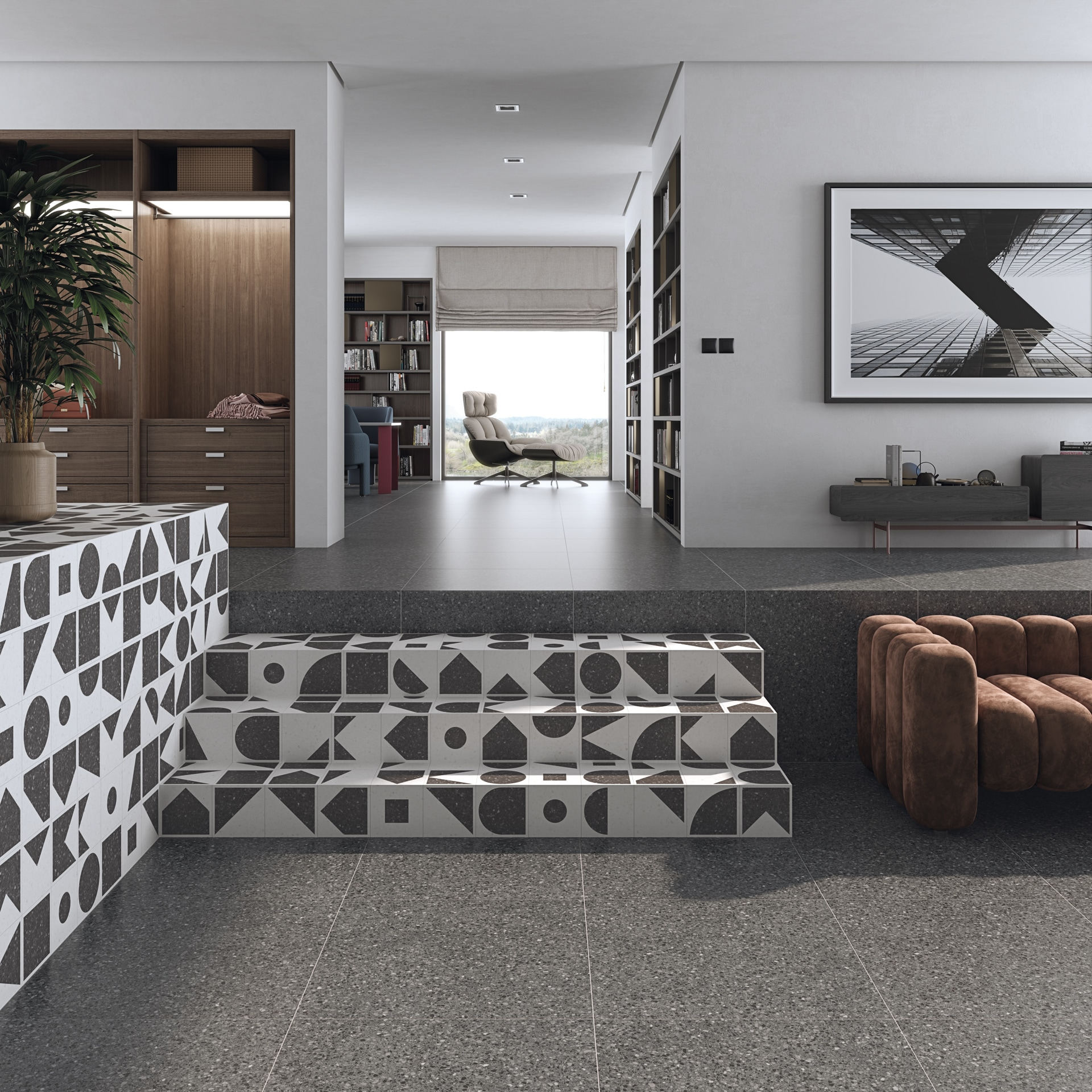 Carrelage imitation ciment et terrazzo NINOV RECTIFIE NEGRO PULIDO 79'3X79'3 - 1,258 m² - 1