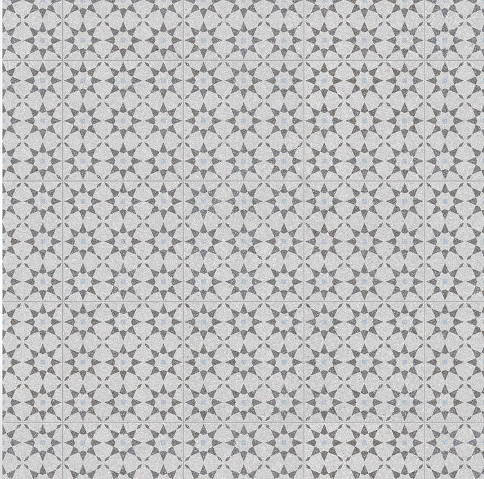 Carrelage à décors étoiles gris bleu rectifié AVENTINO-R Humo 29x29 - 0.94m² - 2