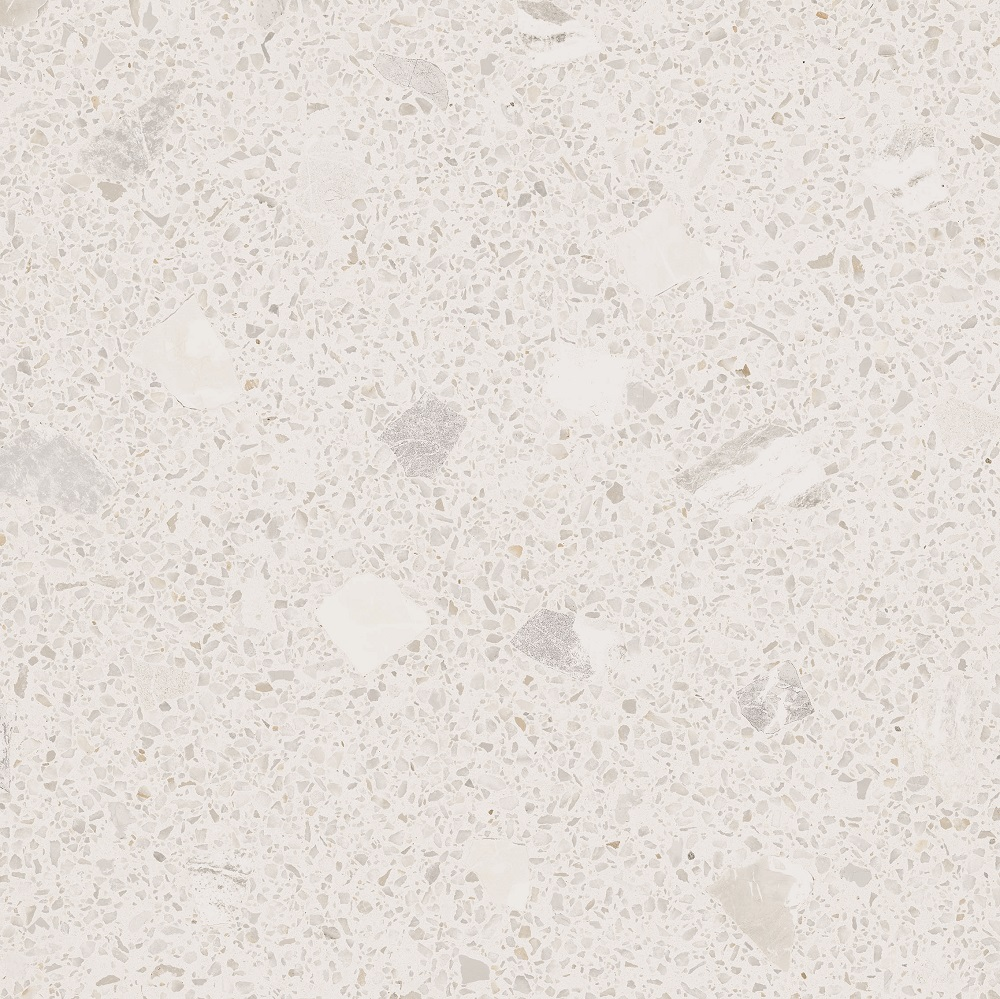 Carrelage Terrazzo blanc avec nuances de gris et éclats de marbre 80x80 cm