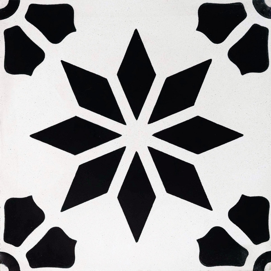 Carreau de ciment décor étoile fleur noire 20x20 cm ref7190-3 - 0.48m²