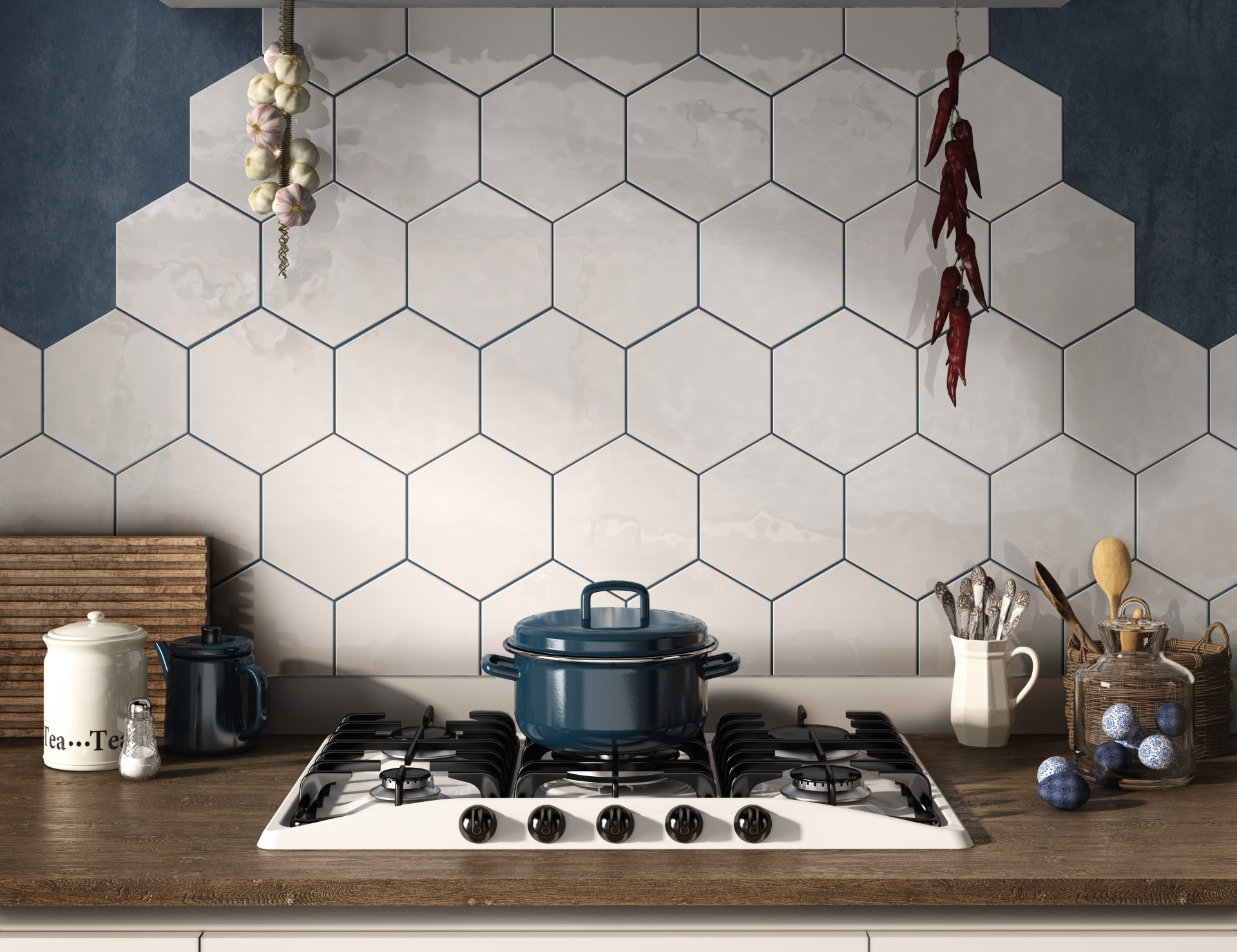 Carrelage hexagonal 17.5x20 Tomette design HEXATILE BLANC Brillant 20519 0.71m² - 
