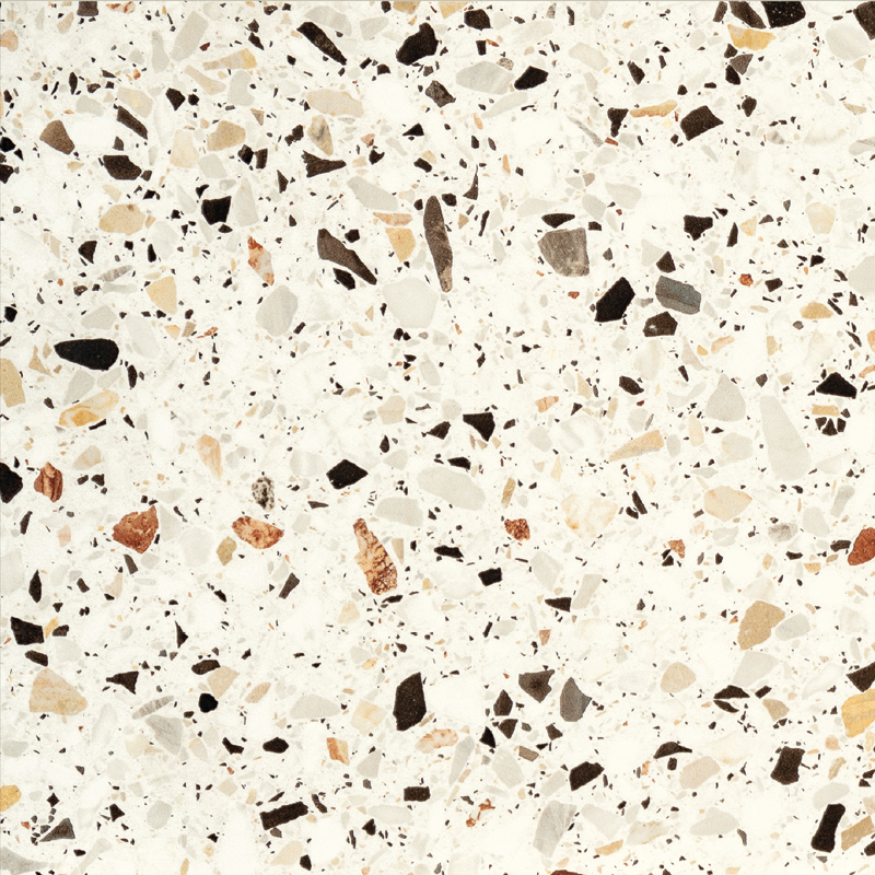 Carrelage Terrazzo aux nuances de blanc beige marron noir, effet mosaïque, pour intérieur moderne 60x60 cm