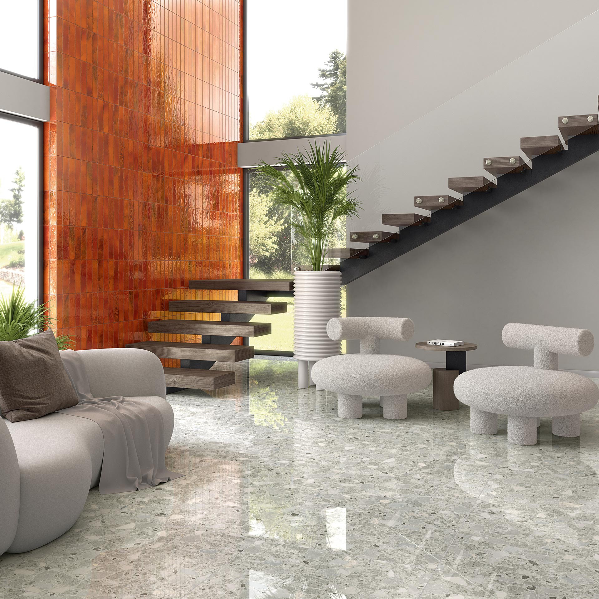 Carrelage imitation ciment et terrazzo NINOV MONA RECTIFIE GRIS PULIDO 79'3X79'3 - 1,258 m² - 1