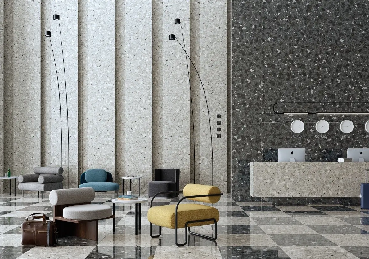 Carrelage imitation ciment et terrazzo NINOV MONA RECTIFIE GRIS 80X80 - 1,28 m² - 1