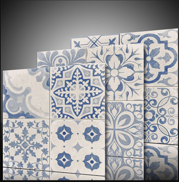 Carrelage style ciment blanc et bleu SKYROS DECO BLANCO 44x44 cm - 1.37m² - 6