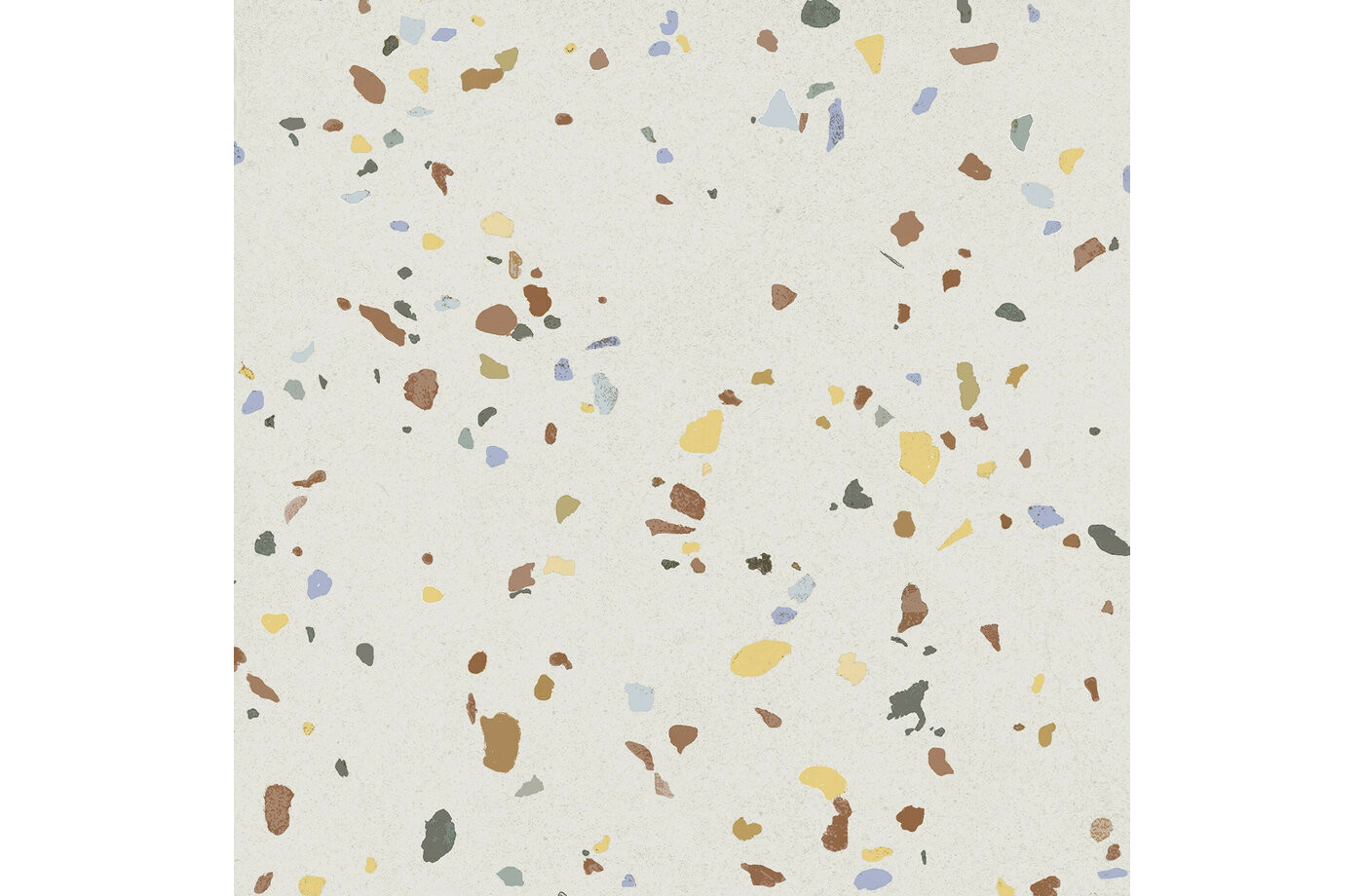 Carrelage Terrazzo blanc avec nuances de beige, brun, gris et touches de jaune 20x20 cm