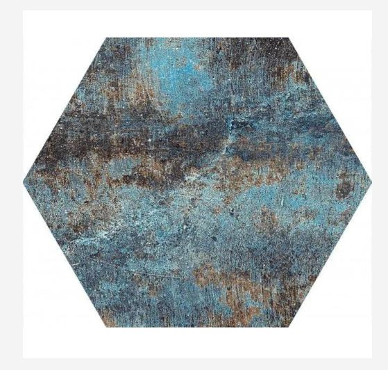 Carrelage hexagonal effet rouille bleu ALCHEMY BLUE NAT 25x30 cm - R10 - 0.935m²