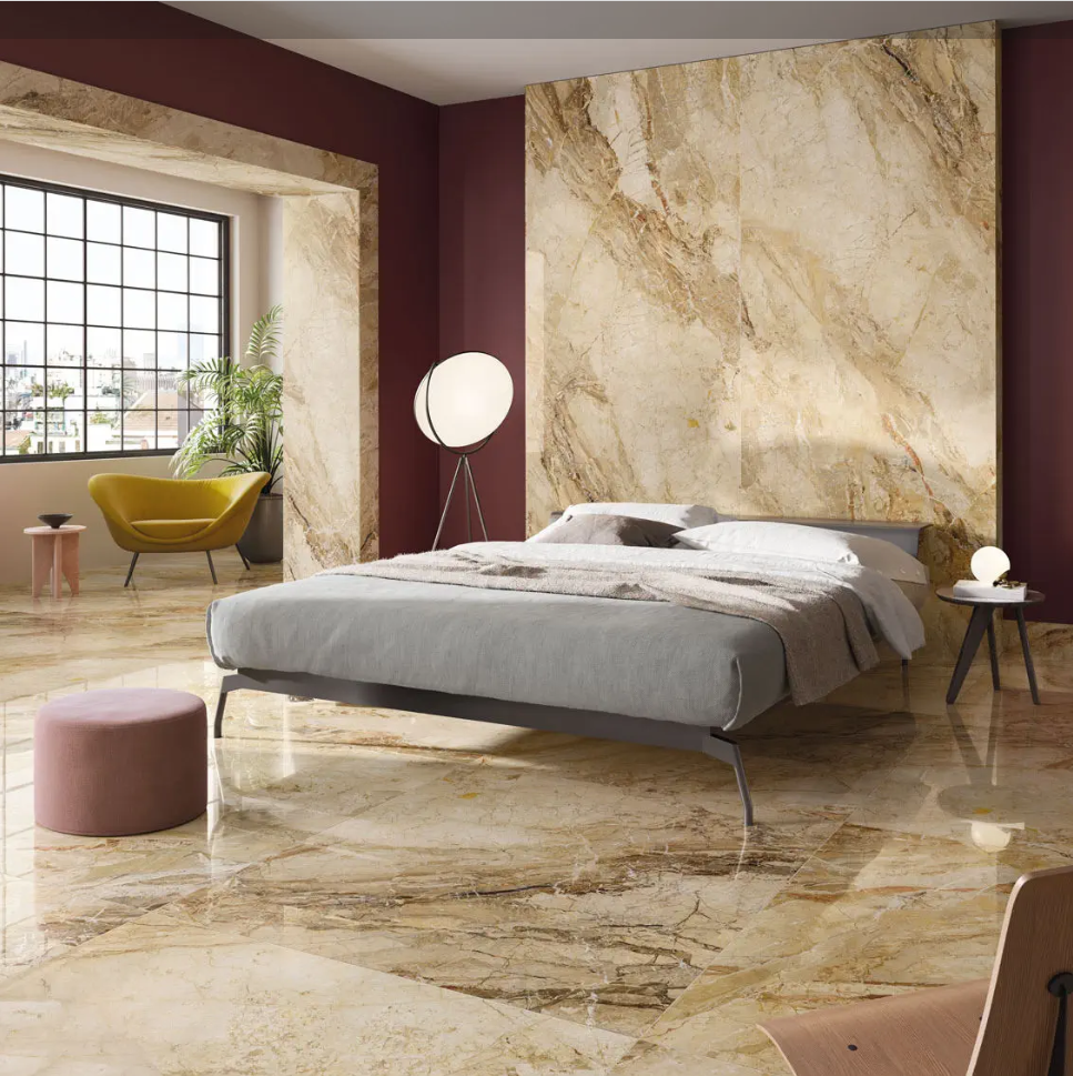 Carrelage effet marbre grand format 9CENTO AURORA BEIGE POLI LAP - 120X120 - 1,44 m² - 1