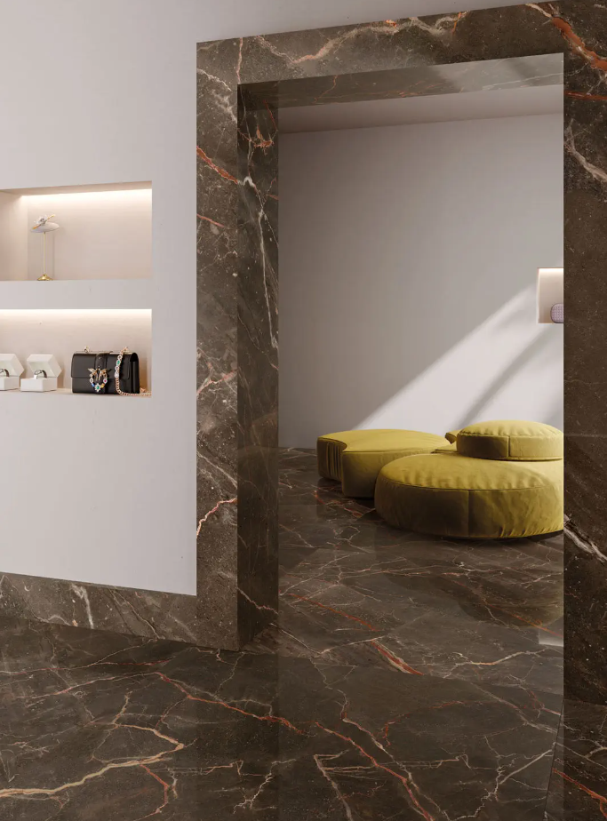 Carrelage effet marbre grand format 9CENTO OMBRA MOKA POLI - 120X120 - 1,44 m² - 2