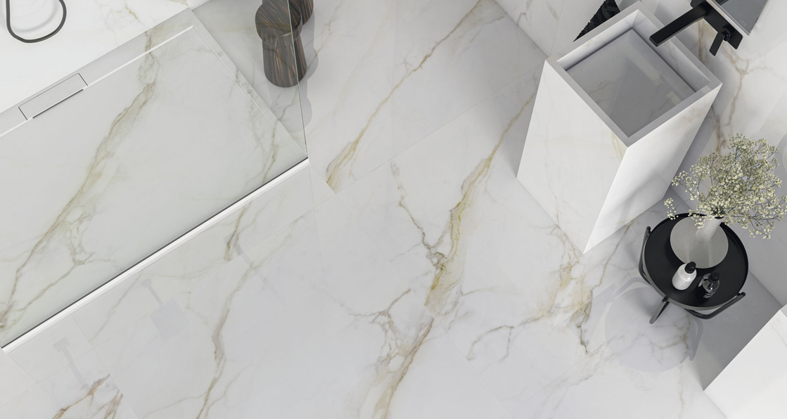 Carrelage effet marbre grand format CALACATTA GOLD POLI - 120X120 - 1,44 m² - 1
