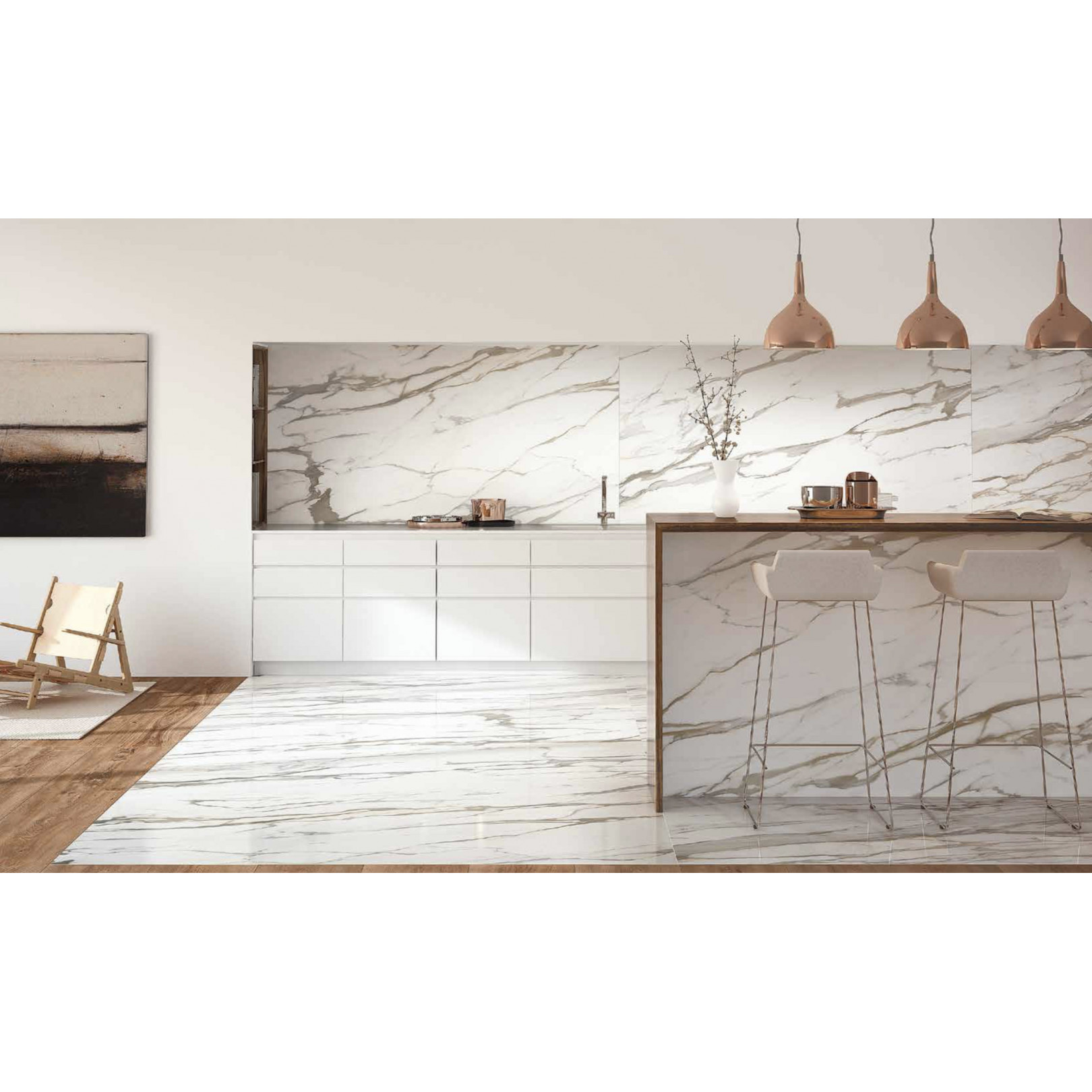 Carrelage effet marbre grand format CALACATTA GOLD POLI - 120X120 - 1,44 m² - 9