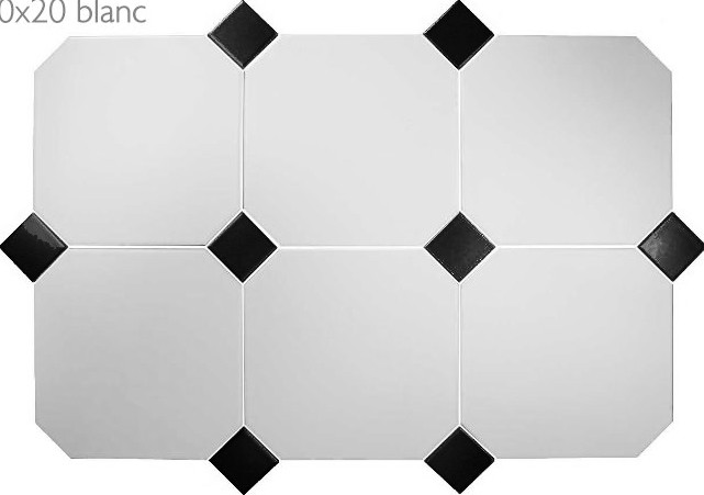 Carrelage 20x20 blanc octogone avec cabochons CERAME MAT B&W - 1.5m²