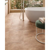 Carrelage terre cuite blanc 20x20 cm dans une salle de bain tons bois clair et blanc, avec baignoire ovale et détails verts