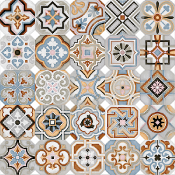 Carrelage octogonal décoré 20x20 mat et cabochons MUSICHALLS -   - Echantillon - zoom