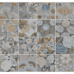 Carrelage imitation ciment floral 20x20 cm FLORE gris -   - Echantillon Vives Azulejos y Gres
