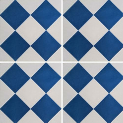 Carreau de ciment damier bleu foncé et blanc 20x20 cm ref380-2 -   - Echantillon - zoom