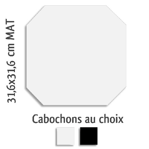 Carrelage octogonal rectifié 31.6x31.6 blanc mat et cabochons MONOCOLOR ALASKA -   - Echantillon