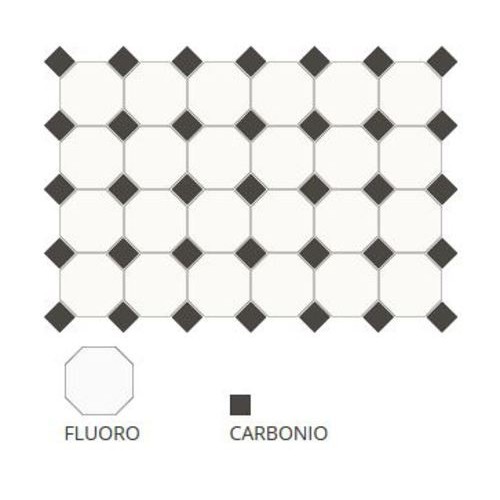 Carrelage 10x10 mat octogone blanc Fluoro avec cabochons -   - Echantillon CE.SI