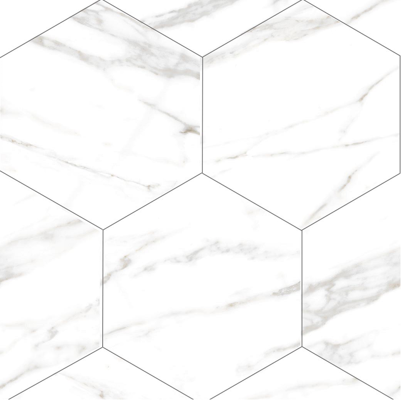 Carrelage effet marbre blanc avec délicates veines grises hexagone 60x60 cm