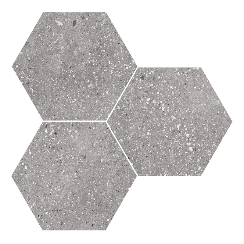 Carrelage hexagonal effet terrazzo WIND GREY NAT - 25x30 cm - R10 - 0.935m²