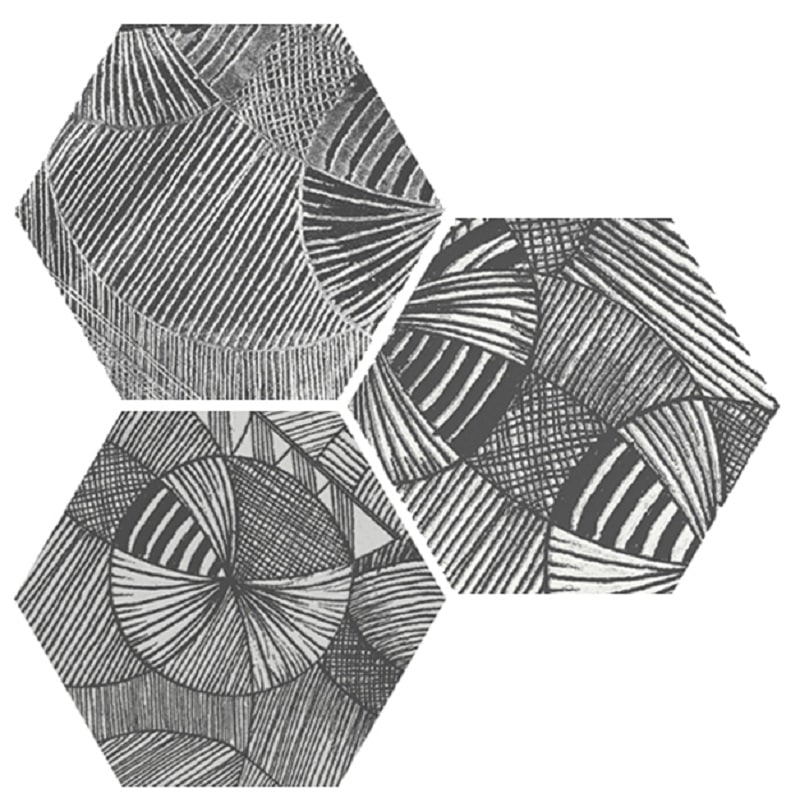 Carrelage hexagonal aspect végétal NORTH BLACK DECOR 25x30 cm - R10 - 0.935m² - zoom