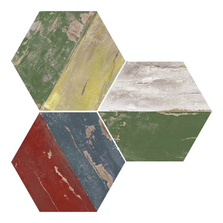 Carrelage hexagonal imitation bois vieilli multicolor - Karacter vintage natural hexagon 25x30cm - R10 - 0.935m²