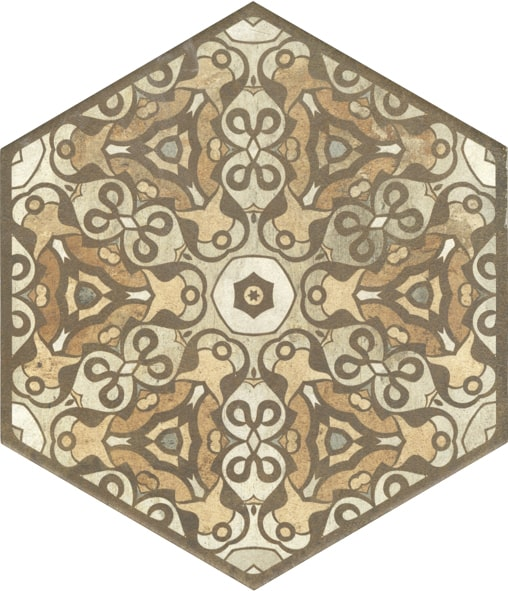Carrelage hexagonal imitation terre décors mix - 25x29 cm TERRE STAMP HEXAGONE - R9 - 0.935m²