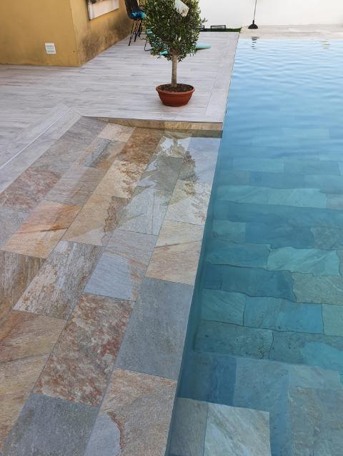 Carrelage piscine effet pierre naturelle SAHARA MIX 30x60 cm R9 - 1.44 m² - 