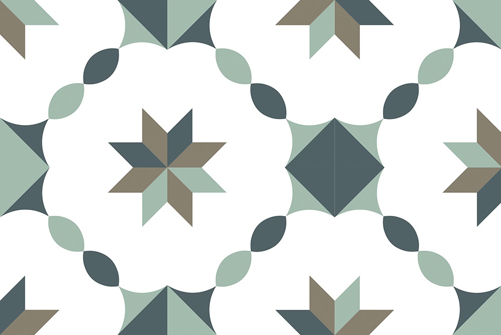 Carreau de ciment vert avec motifs géométriques en étoile et cercles 20x20 cm