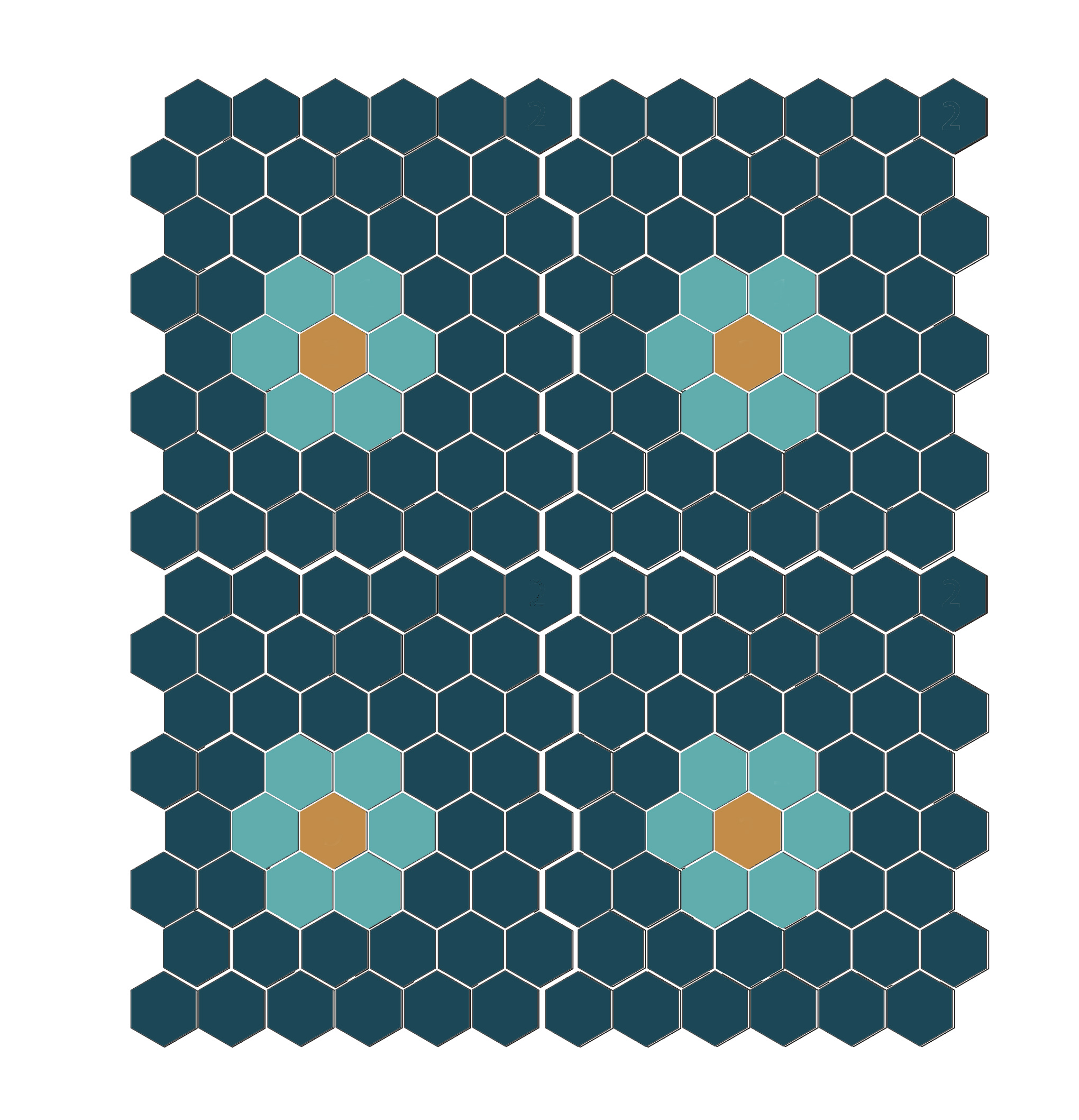 Mosaïque mini tomette hexagonale 30x30 cm SIXTIES SHAPES mate FLOR 60Y - Turquoise, Blue, Moutarde - 1 m²