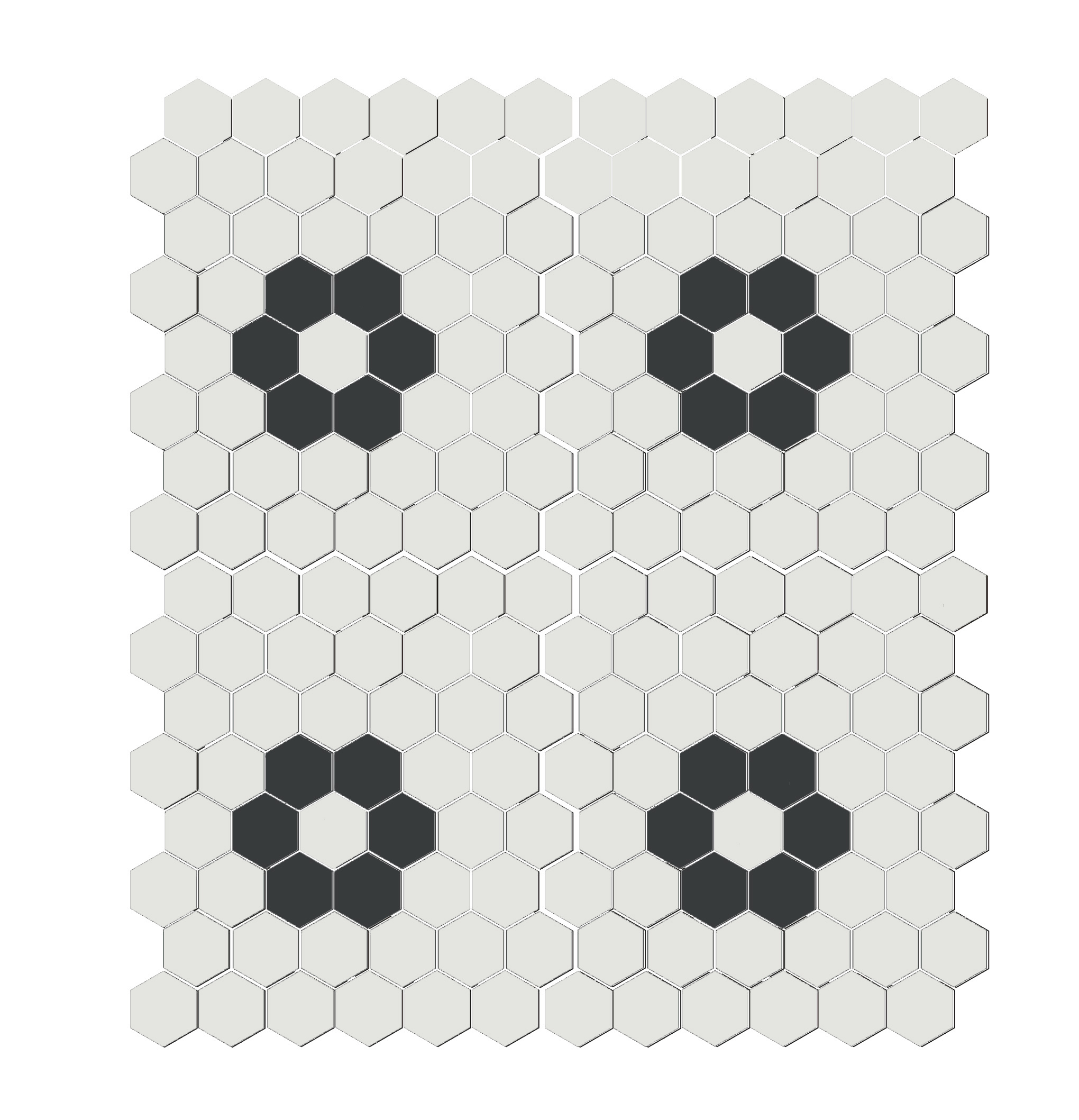 Mosaïque mini tomette hexagonale 30x30 cm SIXTIES SHAPES mate FLOR 60Y - White&Black - 1 m²