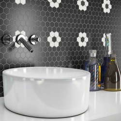 Mosaïque mini tomette hexagonale 30x30 cm SIXTIES SHAPES mate FLOR 60Y - Black&White - 1 m² - zoom