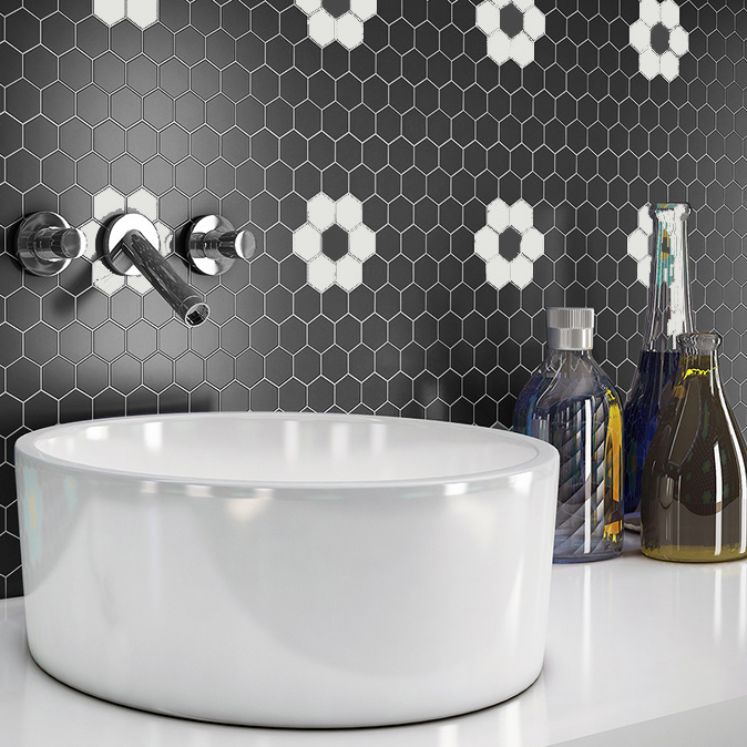 Mosaïque mini tomette hexagonale 30x30 cm SIXTIES SHAPES mate FLOR 60Y - Black&White - 1 m² - 1