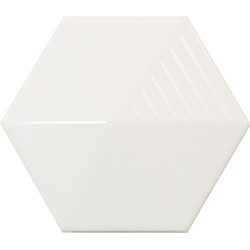 Faïence hexagonale décorée à relief MAFINGA UMBRELLA WHITE 12,4X10,7 cm - 0,36 m² - zoom