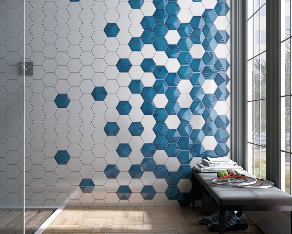 Faience hexagonale à relief MAFINGA OBERLAND ELECTRIC BLUE 12,4X10,7 cm - 0,36 m² - 1
