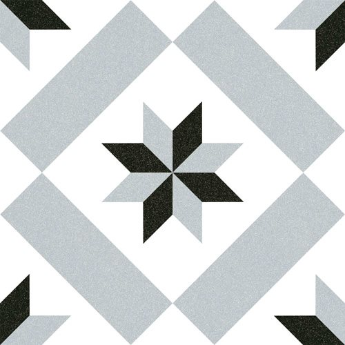 Carreau de ciment noir avec motifs géométriques et étoile centrale 20x20 cm