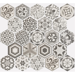 Carrelage hexagonal 17.5x20 Tomette Harmony B&W - R9 - 0.71m² - zoom