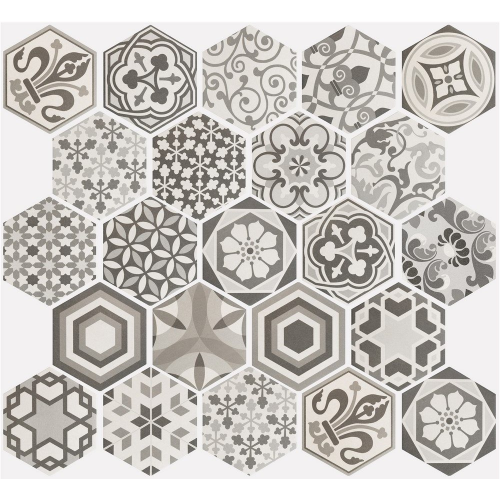 Carrelage hexagonal 17.5x20 Tomette Harmony B&W - R9 - 0.71m²