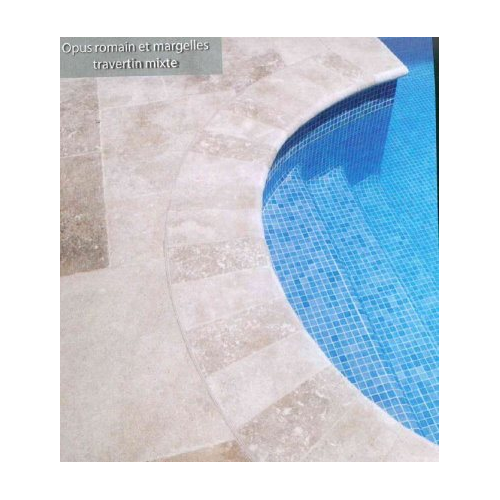 SET bain romain Margelles courbes rayon 150cm travertin beige veilli