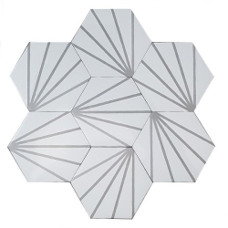 Tomette blanche à rayure grise motif dandelion MERAKI LINE GRIS 19.8x22.8 cm - 0.84m² - zoom
