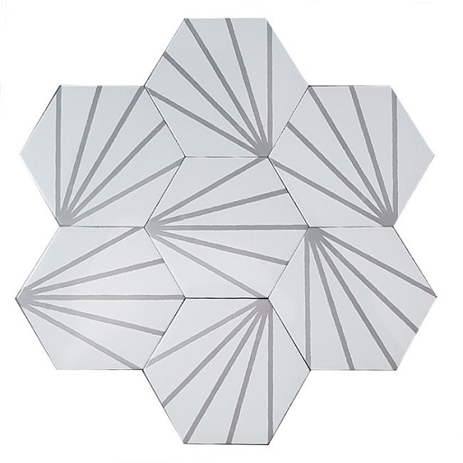 Tomette blanche à rayure grise motif dandelion MERAKI LINE GRIS 19.8x22.8 cm - 0.84m² - 2