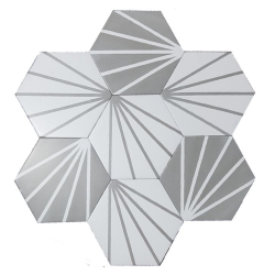 Tomette blanche à rayure grise motif dandelion MERAKI LINE GRIS 19.8x22.8 cm - 0.84m² - zoom