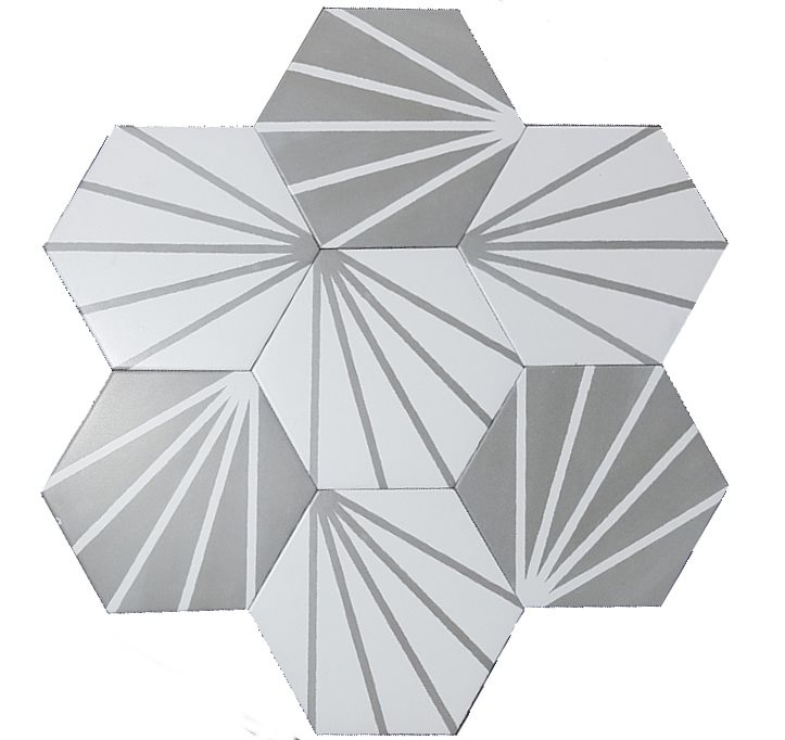 Tomette blanche à rayure grise motif dandelion MERAKI LINE GRIS 19.8x22.8 cm - 0.84m² - 3