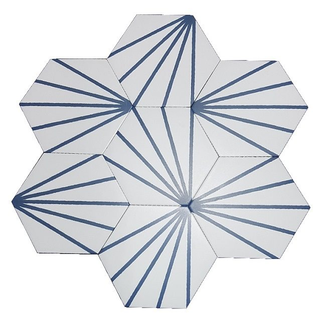 Tomette blanche à rayure bleu motif dandelion MERAKI LINE AZUL 19.8x22.8 cm - 0.84m² - 2