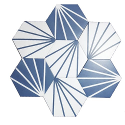 Tomette blanche à rayure bleu motif dandelion MERAKI LINE AZUL 19.8x22.8 cm - 0.84m² - zoom