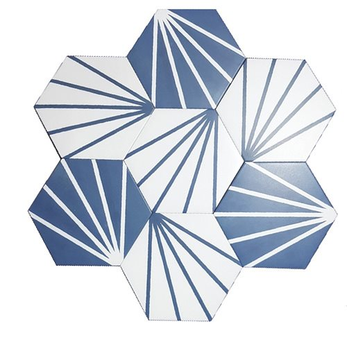 Tomette blanche à rayure bleu motif dandelion MERAKI LINE AZUL 19.8x22.8 cm - 0.84m² - 2