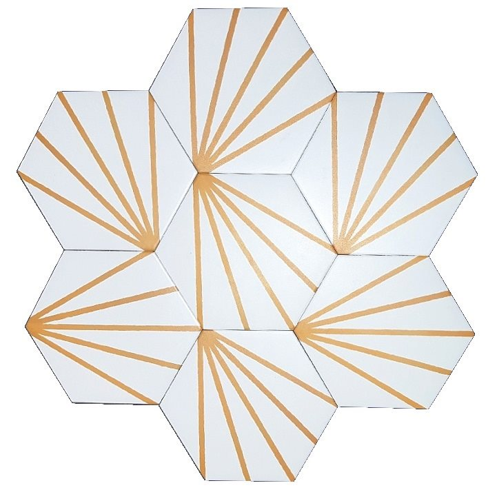 Tomette blanche à rayure orange motif dandelion MERAKI LINE MOSTAZA 19.8x22.8 cm - 0.84m² - 1