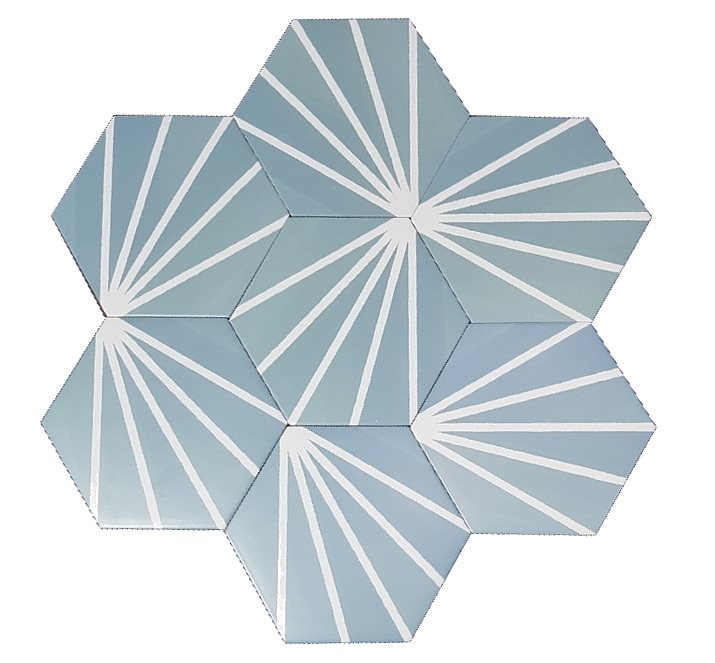 Tomette bleue motif dandelion MERAKI AGUAMARINA 19.8x22.8 cm - 0.84m² - 5
