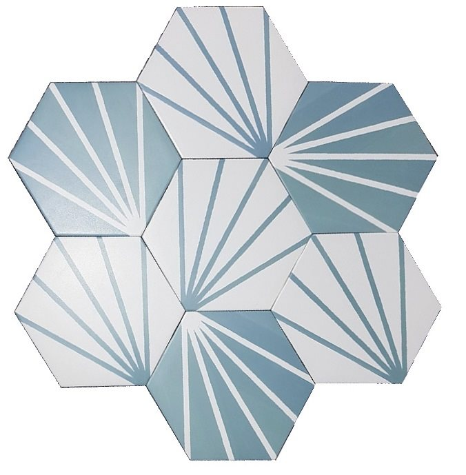 Tomette bleue motif dandelion MERAKI AGUAMARINA 19.8x22.8 cm - 0.84m² - 6